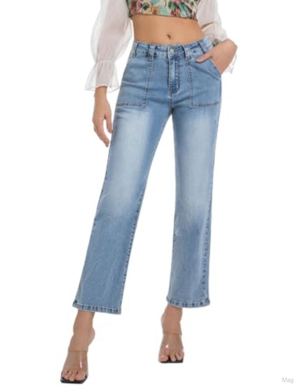 High Waisted Straight Leg Cropped Stretchy Denim Ankle Jeans